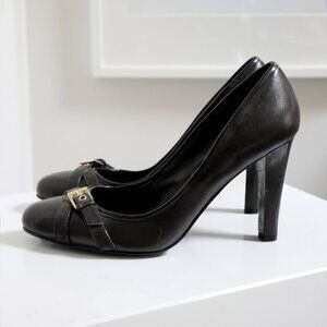 Ralph Lauren Dark Brown Leather Stiletto Heels w/ Strappy Buckle Detail - Women'